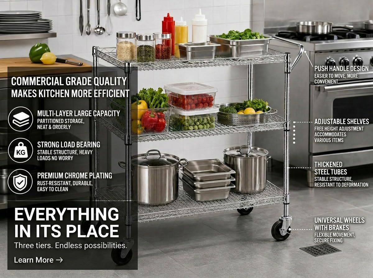 Carrito de cocina con ruedas,  - Commercial Kitchen And Bar reseña y precio
